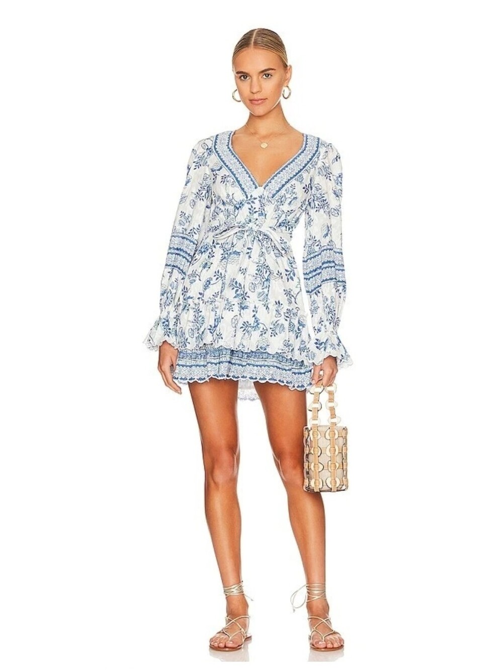 Hemant and Nandita Mala Short Tie up Dress in Cobalt & White